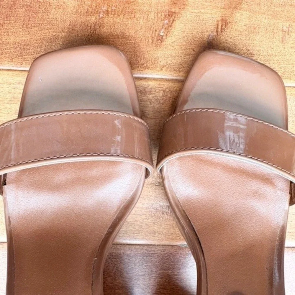NWT‎ Madden Girl Platform Sandals Womens 8.5 Cognac Brown Patent Block Heel